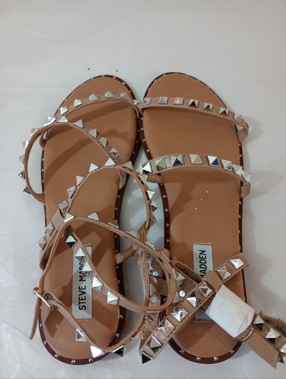 Steve Madden Tan Studded Strappy Flat Sandals